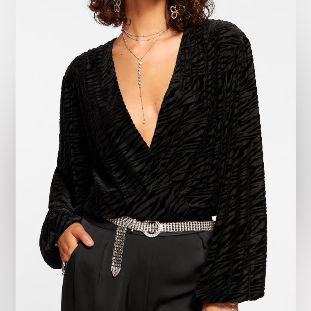 NWT Ramy Brook Cassidy Long Sleeve Black Zebra Burnout Top Blouse XS Whimsygoth